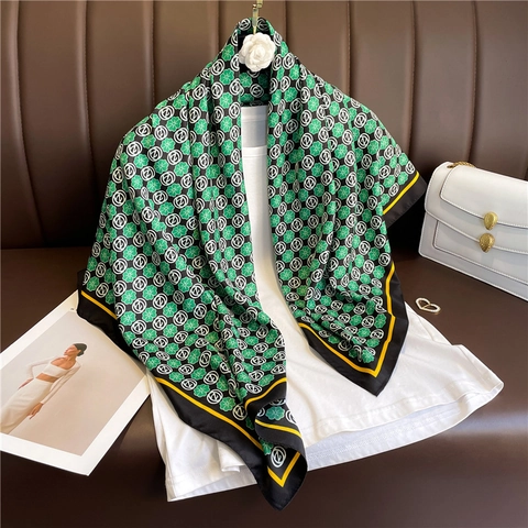 Elegante Foulard Quadrato Con Stampa Floreale Poliestere Twill Effetto Raso Satine Grande Scialle Per Donna Stile Francese