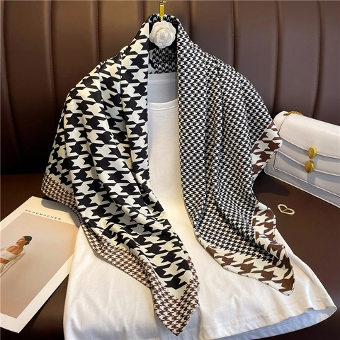 Foulard Quadrato Pied-De-Poule Raso Sintetica Twill Poliestere Professionale Ufficio Pendolare Scialle Donna