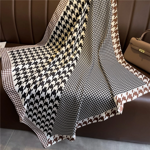 Foulard Quadrato Pied-De-Poule Raso Sintetica Twill Poliestere Professionale Ufficio Pendolare Scialle Donna