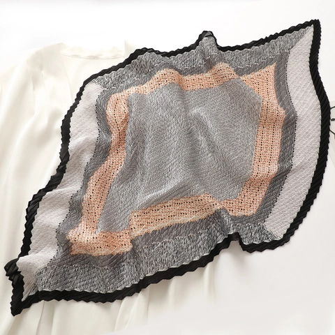 Elegante Plissierte Schal KunstSatin Polyester Schachbrettmuster Hahnentritt Geometrisches Muster Halstuch Für Damen