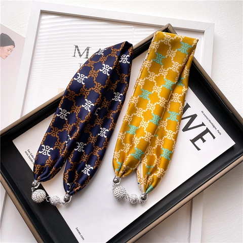 Collar de Bufanda de Satén Con Estampado Geométrico para Mujer Corbata Elegante Textura Seda Con Hebilla Magnética de Bola