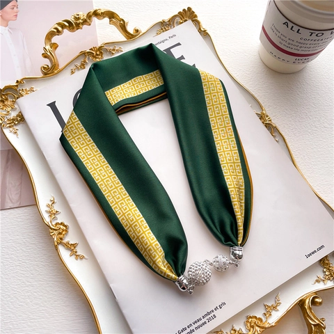 Collana Sciarpa In Raso Sintetica Con Stampa Geometrica E Ciondolo A Sfera In Lega Strass Elegante Da Donna