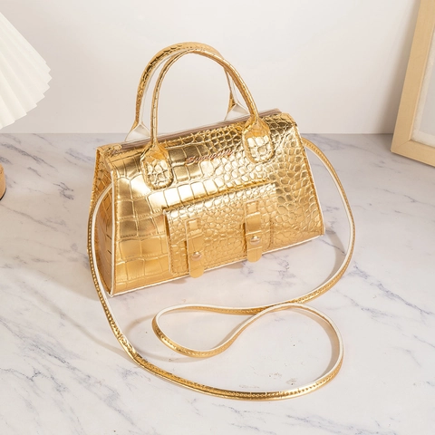 Borsa a Mano da Donna in Pelle PU di Moda Motivo Coccodrillo Serpente Mucca Tracolla Piccola Borsa Quadrata per Tendenza di Strada Quotidiana