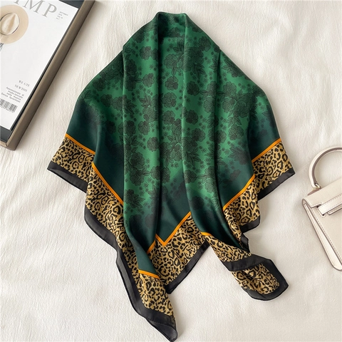 Elegant Satin Square Scarf For Women Leopard Floral Marble Print Large Shawl Wrap Fashionable Head Scarf Neck Accessories