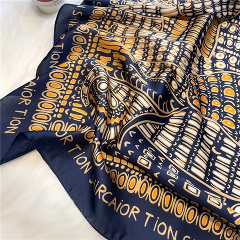 Elegant Satin Square Scarf Vintage Geometric Letter Print Satin Like Neck Head Wrap For Women Fashion Accessory