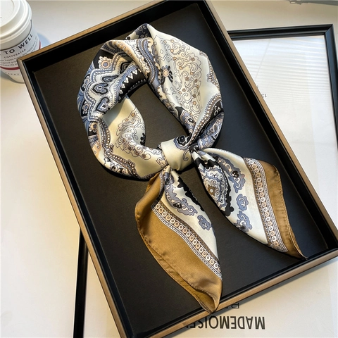 Foulard Quadrato Vintage Con Stampa Paisley In Raso Di Raso Sintetica Fascia Versatile Per Collo O Testa Elegante