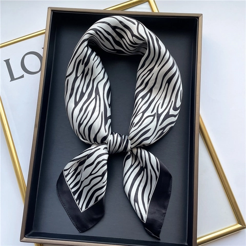 Foulard Carré Imprimé Zèbre Imitation Satin Polyester Satin Écharpe De Cou Élégant Neckerchief Accessoire Mode Femme Lisse