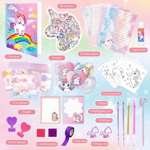 DIY Journal Tagebuch Kit Einhorn Lila Papier Kunststoff Scrapbooking Zubehör Mit Aufklebern Stempeln Stiften Für Mädchen Kinder Kreativität Geschenk