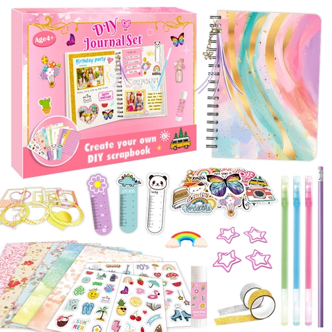 Kids DIY Journal Set Scrapbook Kit Notebook Stickers Glitter Pens Washi Tape Stationery Gift Girls Boys