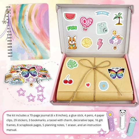 Kids DIY Journal Set Scrapbook Kit Notebook Stickers Glitter Pens Washi Tape Stationery Gift Girls Boys