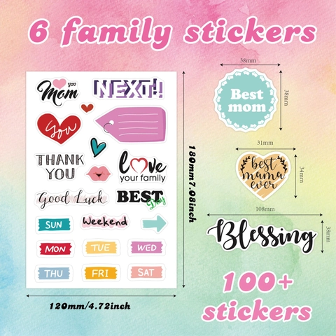 Waterproof Vinyl Stickers Family Theme For Scrapbooking Journaling Album Decoration Motivational Quotes Heart Pattern Self Adhesive