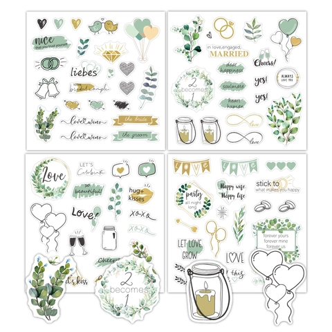 Wedding Scrapbook Stickers Romantic Floral Heart Design Self Adhesive Paper DIY Guest Book Album Planner Decor