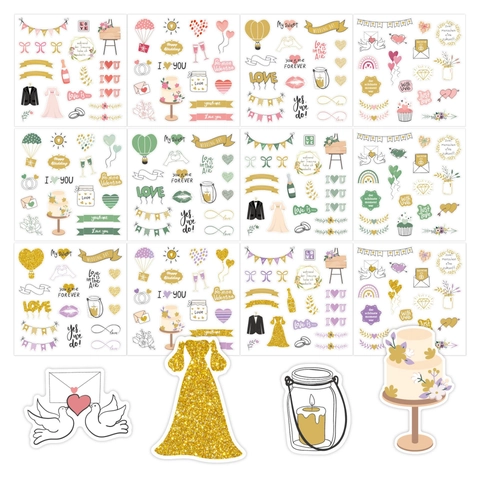 Wedding Scrapbooking Stickers Matte Paper Romantic Heart Cake Dove For DIY Invitation Decor Journaling Stationery