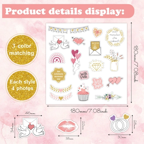 Wedding Scrapbooking Stickers Matte Paper Romantic Heart Cake Dove For DIY Invitation Decor Journaling Stationery
