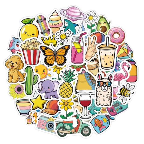 Autocollants Dessin Animé PVC Vinyle Imperméable Décalcomanies Décoratives Pour Ordinateur Portable Gourde Bagages Style VSCO