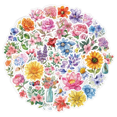Adesivi Fiori Acquerello Impermeabili PVC Vinile Decalcomanie Floreali Per Scrapbooking Laptop Bottiglia Acqua Diario DIY Decorazione