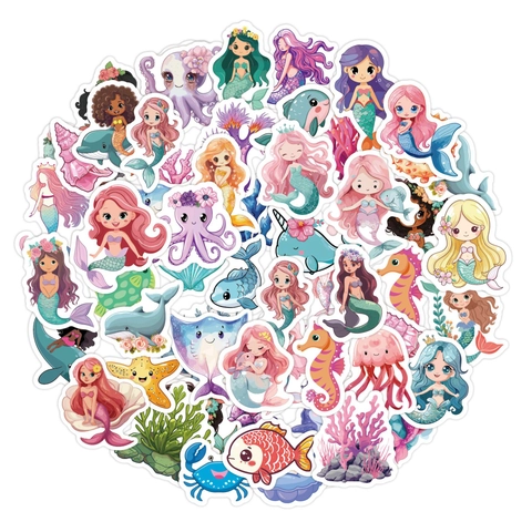 Autocollants Sirène Thème Océan PVC Imperméable Dessin Animé Graffiti Décalcomanies Pour Ordinateur Portable Bagages