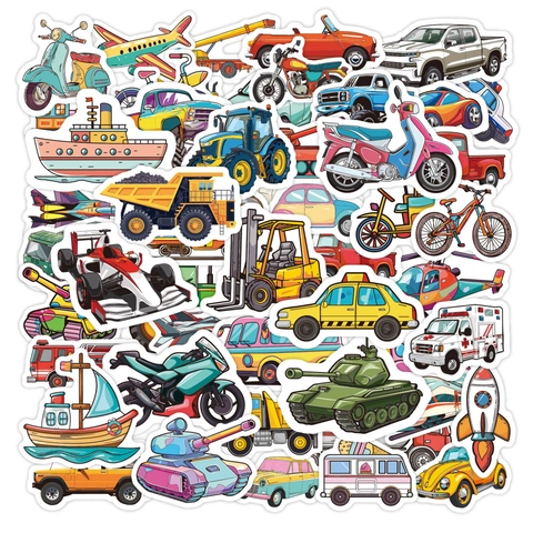 Autocollants De Transport Dessin Animé Véhicules De Construction Imperméable PVC Pour Enfants DIY Scrapbooking Ordinateur Valise