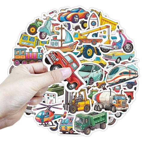 Autocollants De Transport Dessin Animé Véhicules De Construction Imperméable PVC Pour Enfants DIY Scrapbooking Ordinateur Valise