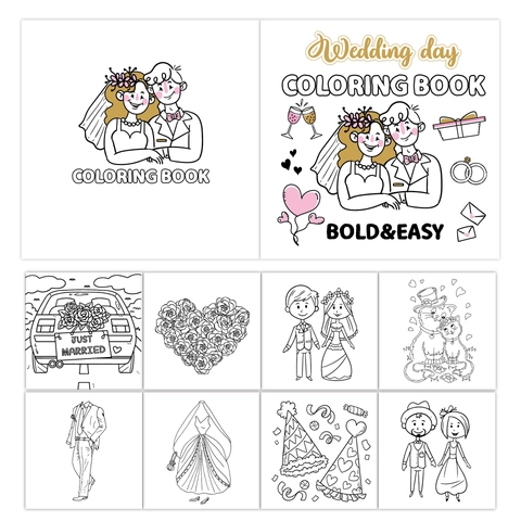 Libro Da Colorare Giorno Del Matrimonio Carta Stile Bold And Easy Sollievo Dallo Stress Illustrazione Disegnata A Mano