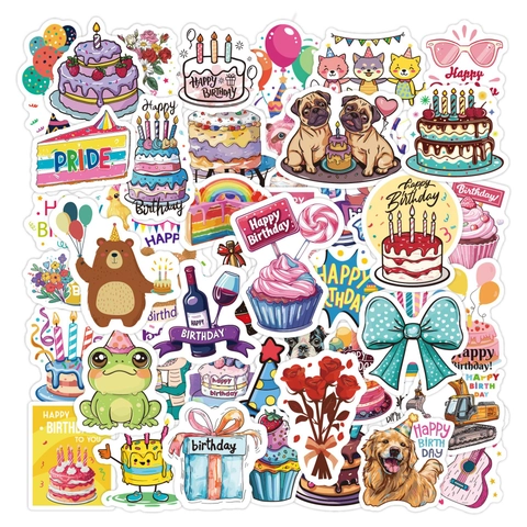 Autocollants Joyeux Anniversaire PVC Imperméable Bande Dessinée Graffiti Décalcomanies Pour Bouteille Eau Ordinateur Scrapbook Décoration Fête Nouveauté