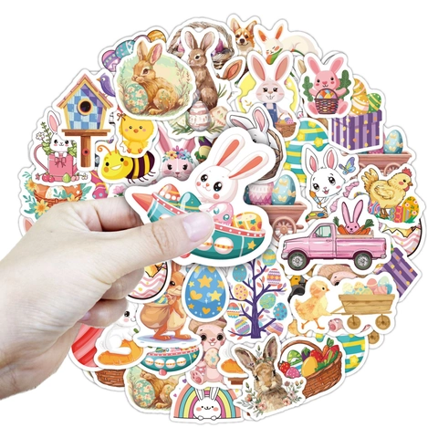 Autocollants Lapin Œuf De Pâques Dessin Animé Imperméable PVC Pour Scrapbooking Bricolage Décoration De Fête