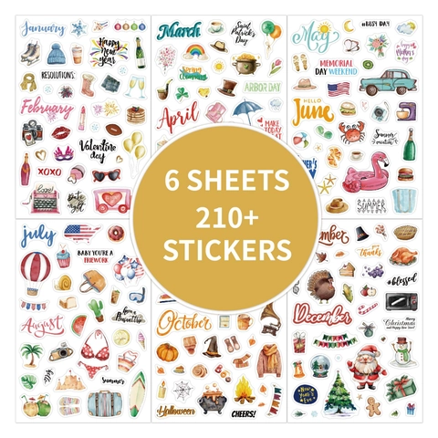 Planner Stickers Yearly Festival Monthly Holiday Watercolor Decorative Journal Stickers Scrapbooking Accessories