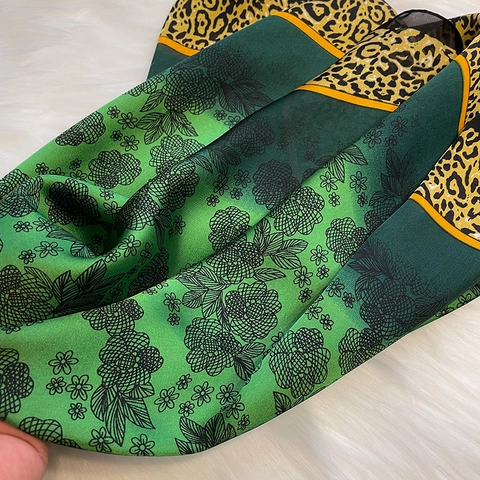 Leopard Floral Print Square Scarf Elegant Imitation Satin Polyester Neckerchief Fashion Hair Bandana For Women