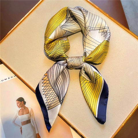 Eleganter Quadratischer Schal Satin Polyester Geometrisches Muster Modisches Halstuch Haarschmuck Für Frauen Vielseitig Elegant