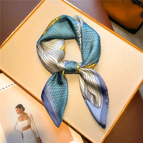 Eleganter Quadratischer Schal Satin Polyester Geometrisches Muster Modisches Halstuch Haarschmuck Für Frauen Vielseitig Elegant