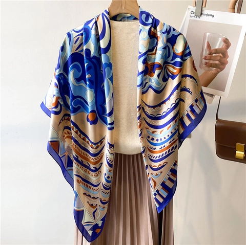 Sciarpa Quadrata Elegante Donna Sensazione Raso Raso Stampa Retrò Scialle Avvolgente Accessori Moda Versatili
