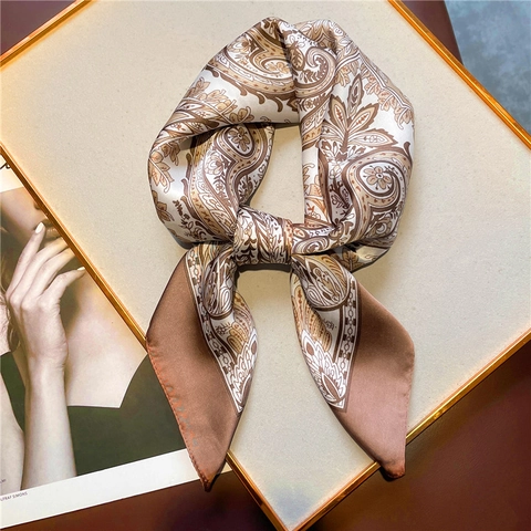 Paisley Print Square Scarf Imitation Satin Polyester Vintage Headscarf Neck Scarf Hair Accessory For Women