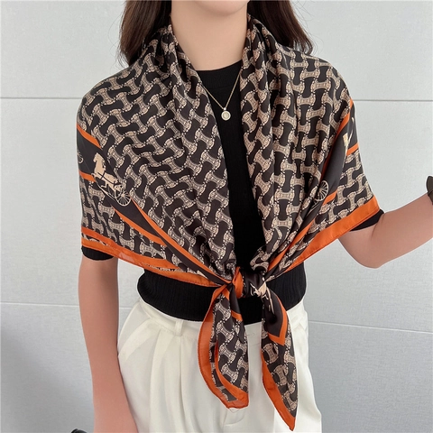 Elegant Large Satin Square Scarf Women Retro Print Shawl Fashion Silk Feeling Head Scarf Lightweight Wrap For Travel