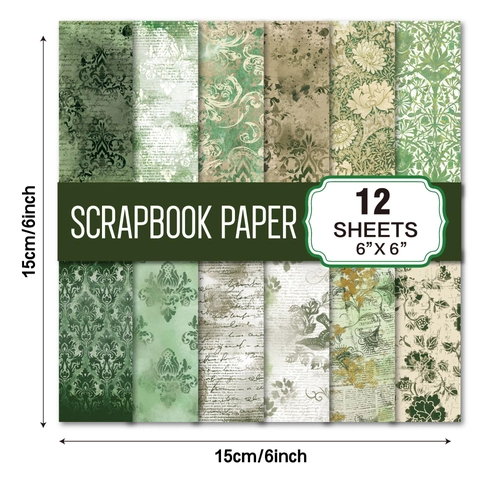 Green Vintage Scrapbook Paper Decorative Material Floral Damask Pattern For DIY Arts Crafts Journaling Aesthetic Background