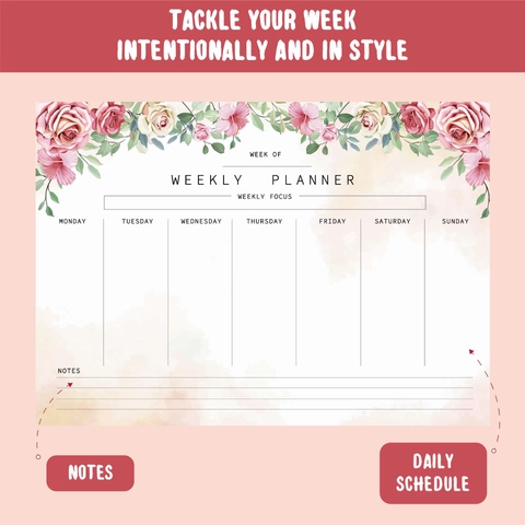 Bloc-Notes Planificateur Hebdomadaire Floral Organisateur Calendrier Bureau Non Daté Pour Bureau École Maison Gestion Papeterie Motif Floral