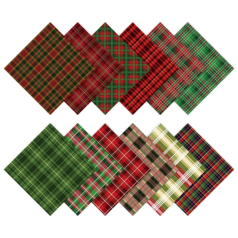 12 Sheets Christmas Red Green Plaid Scrapbook Paper 6x6 Inch Checkered Pattern Background Material Paper DIY Crafting