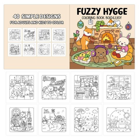 Libro Da Colorare Fuzzy Hygge Bold And Easy Disegni Animali Accoglienti Sollievo Dallo Stress Per Adulti E Bambini Illustrazioni