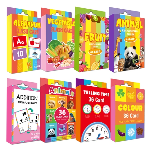 Educational Flashcards For Toddlers English Learning Cards Animal Fruit Vegetable Alphabet Number Cognitive Enlightenment Toy