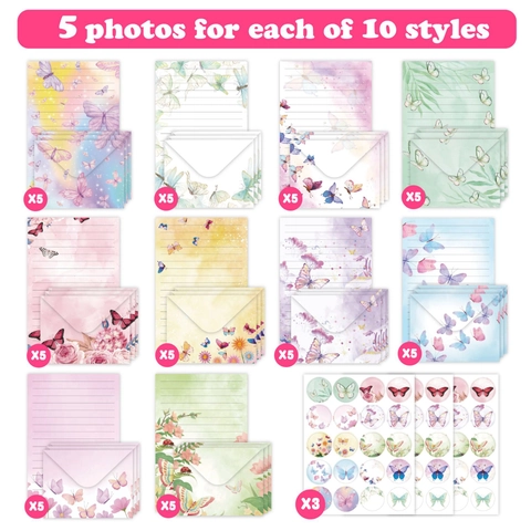 Butterfly Floral Stationery Letter Paper And Envelopes With Seal Stickers Watercolor Romantic Writing Paper Greeting