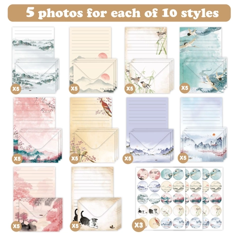 Vintage Letter Paper And Envelope Set Paper Stationery For Writing Elegant Chinese Ink Wash Painting Style Romantic