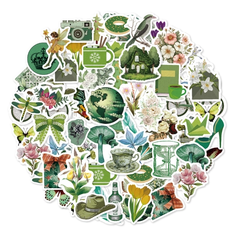 Vintage Natur Ästhetik Aufkleber Wasserdicht Grün Wald Thema Scrapbooking Sticker Für Laptop Journal DIY Dekoration