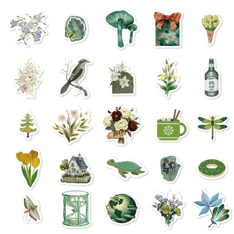 Vintage Natur Ästhetik Aufkleber Wasserdicht Grün Wald Thema Scrapbooking Sticker Für Laptop Journal DIY Dekoration