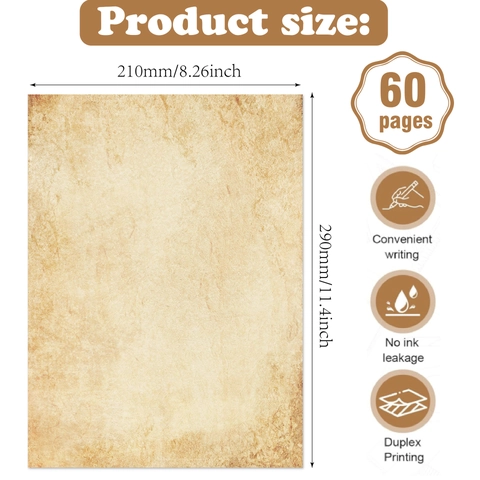 Vintage Stationery Paper Retro Parchment Style Aged Antique Look Double Sided For Scrapbooking Journaling Letter Writing Smooth Surface