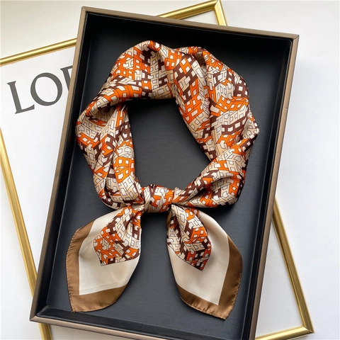 Elegante Foulard Quadrato In Raso Con Stampa Lettera H Geometrica Chic Accessorio Per Capelli Donna