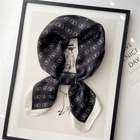 Butterfly Print Satin Square Scarf Elegant Polyester Neck Wrap For Women Fashion Headscarf Soft Smooth Lightweight
