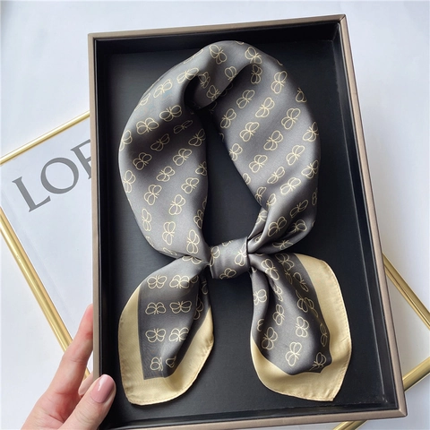 Butterfly Print Satin Square Scarf Elegant Polyester Neck Wrap For Women Fashion Headscarf Soft Smooth Lightweight