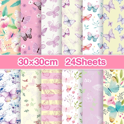 Scrapbook Paper Butterfly Floral Pattern Double Sided Printing Watercolor Decorative Background For DIY Journal Art Handcraft