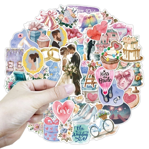 Wedding Stickers Vinyl Waterproof Romantic Watercolor Hand Drawn Illustrations Bridal Party Scrapbooking Laptop Stationery Decals
