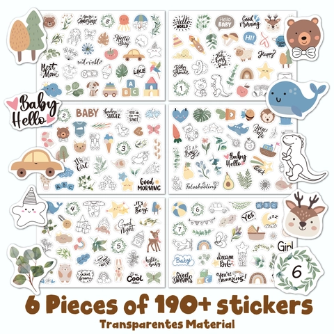 German English Baby Milestone Stickers Set Transparent Waterproof Decals For Scrapbooking Memory Book Journal Hand-Drawn