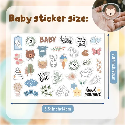 German English Baby Milestone Stickers Set Transparent Waterproof Decals For Scrapbooking Memory Book Journal Hand-Drawn